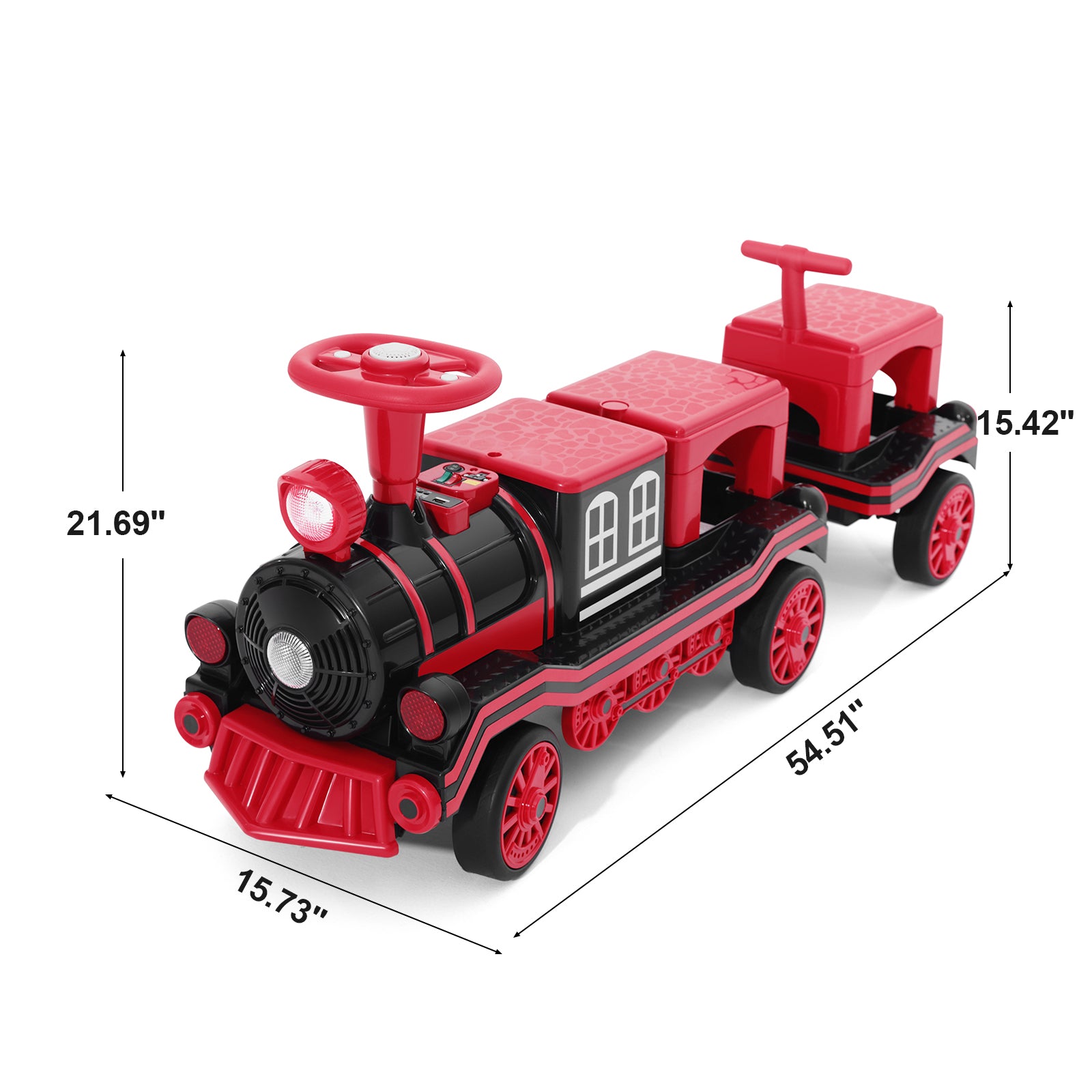 #40121 2 Seater Ride On Train, 12V Kids Ride On Toy with Music, Train Honk, Lights, High/Low Speed and Storage, Electric Car for Kids Aged 3+