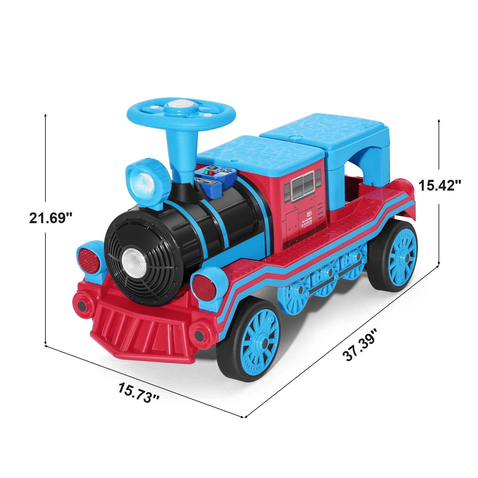 #40121 2 Seater Ride On Train, 12V Kids Ride On Toy with Music, Train Honk, Lights, High/Low Speed and Storage, Electric Car for Kids Aged 3+